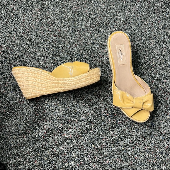 VALENTINO Mustard Yellow Bow Espadrilles Wedge Sandal Platform Shoe US 6.5 EU 37 - Picture 10 of 16
